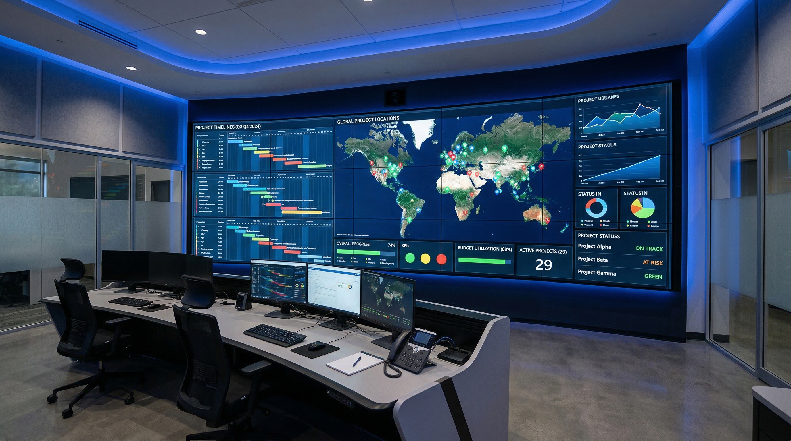 Project management dashboard showing global deployments